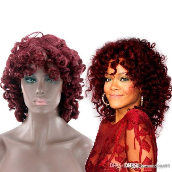 

европейский и американский парик женский малый объем взрыва головной убор африканский парик красный европейский и американский парик коротки, Black