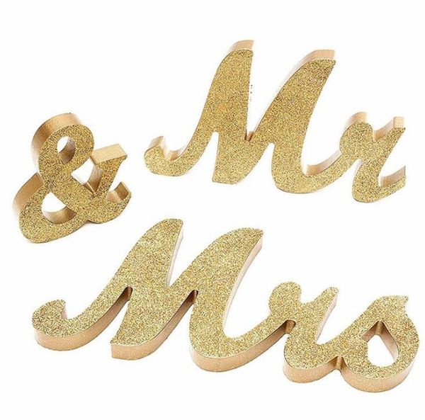 Design vintage letras em inglês mrmrs decoração de fundo de casamento de madeira glitter ouro prata presente mesa peça central decoração 1 s2651
