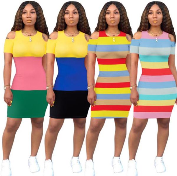 

panelled colorful womens designer dresses striped printed skinny o neck ladies dresses summer casual womens apparel, Black;gray