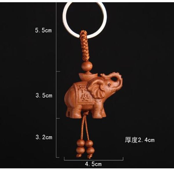 

10pcs/lot peach wood elephant keychain cute key chain peace happiness gift for friends women men jewelry elephant key ring, Silver