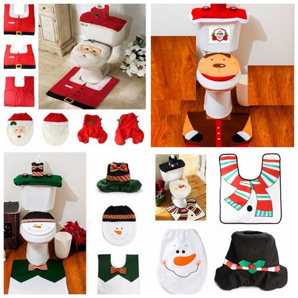 

toilet seat covers christmas decoration 3 piece/set santa reindeer bathroom set toilet seat covers set rug l xmas dhl xd21825