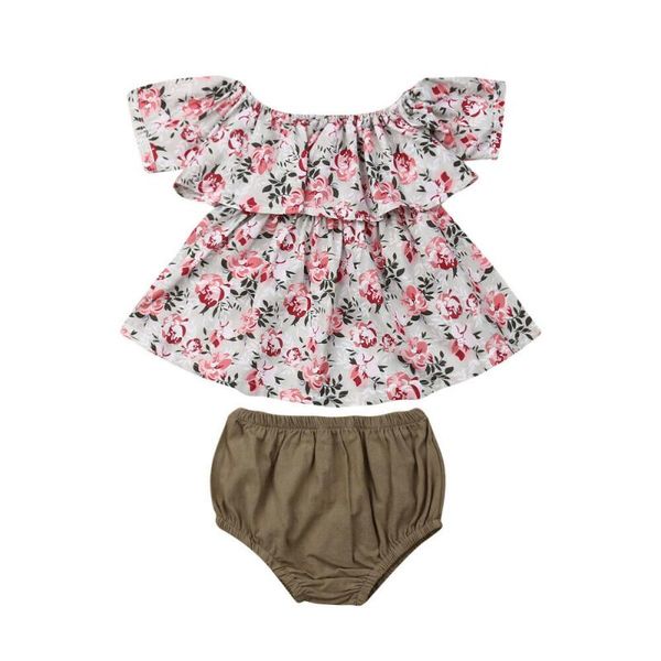 

infant baby girl floral ruffle dress shorts outfits set summer clothes 0-24m, White