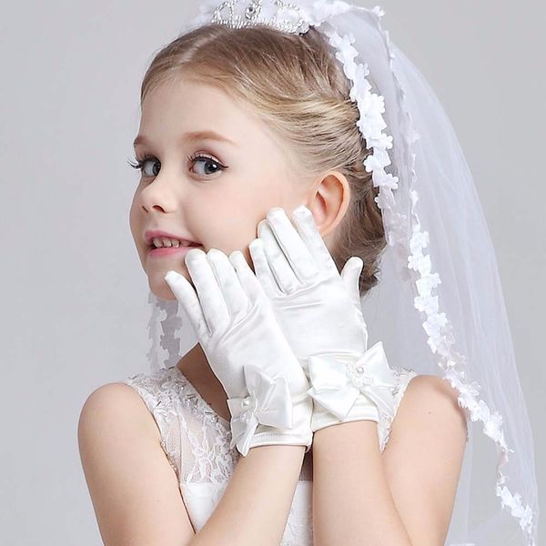 

in stock infant baby child girls elbow short party gloves wedding gloves children party ing, White