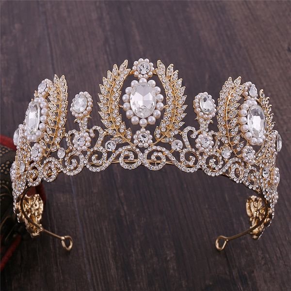 

crystal headband bridal headdress rhinestone pearls wedding crown bride tiaras hair jewelry accessories, Golden;white