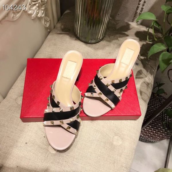 

2019 new arrival fashion women shoes slipper style is high heels luxury designer genuine leather shoes size:35-40, Black