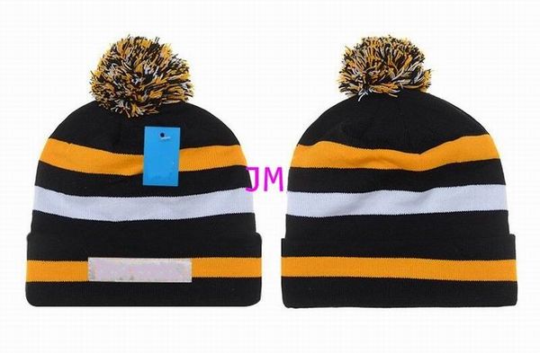 

2020 fashion knitting cotton yellow white black strips hats with hair ball cap women's men winter confortable warm hats, Blue;gray