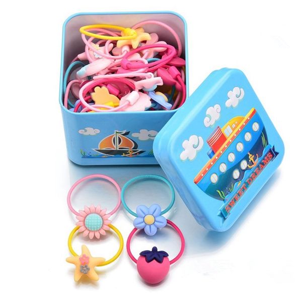 

20pcs/set korean style flower elastic hair bandscute headdress new box gift cartoon scrunchie rubber band girls hair accessories, Slivery;white