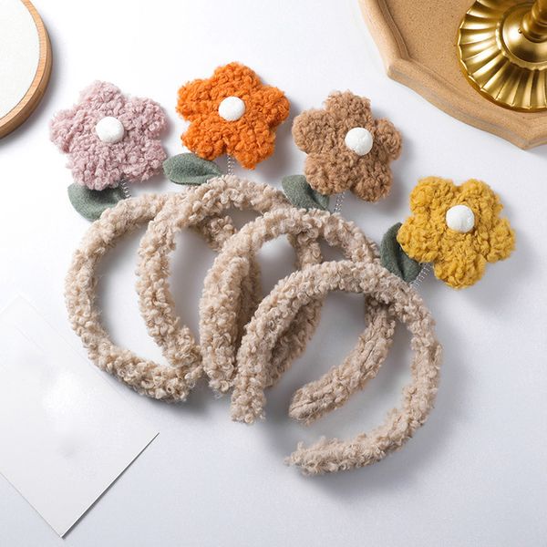 

girls cute flower headbands children plush flower hair band girl lovely non-slip hair accessories a66, Slivery;white