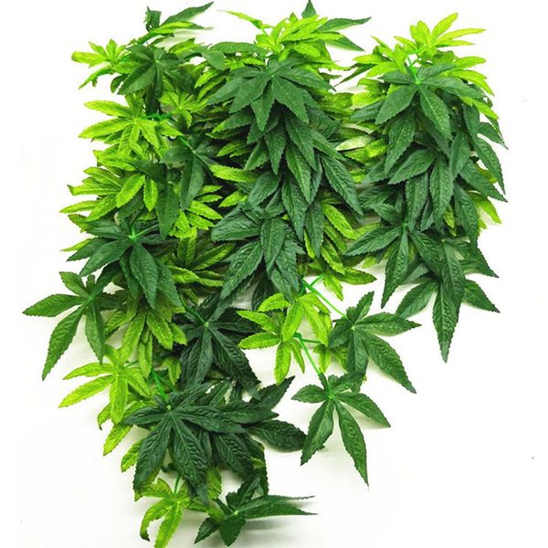 

lanlan simulation green hanging leaves for aquarium fish tank reptile feeder box decor