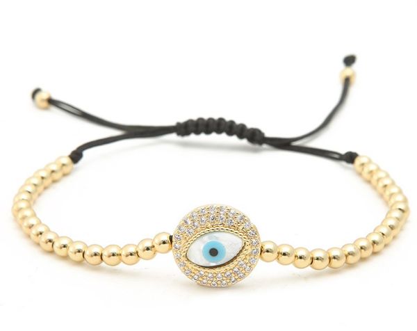 

gold silver micro pave cz cubic zirconia rope adjusted copper beads bracelet hh4345 eye charm braided bangles women, Black