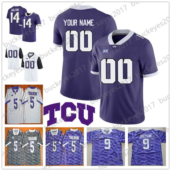 

custom tcu horned frogs football white gray purple jersey stitched any name number #3 shawn robinson 10 michael collins 1 jalen reagor, Black