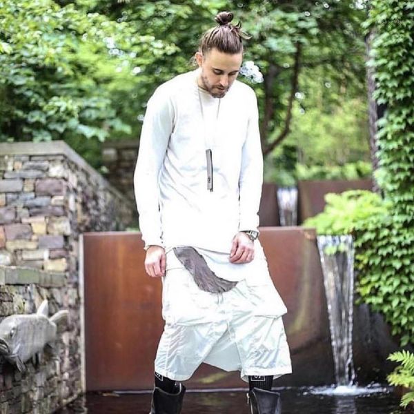 

твердая футболка мужская повседневная дизайнерская краткая тройники свободные расслабленные подросток длинная одежда мода хай стрит, White;black