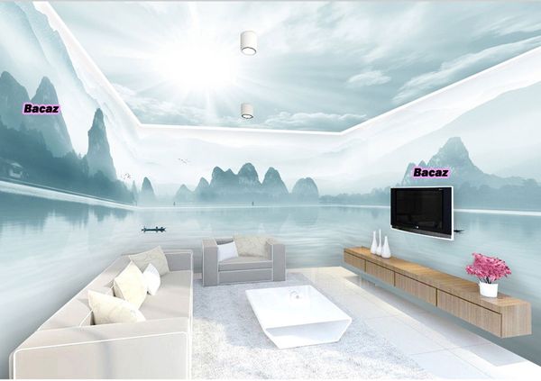 

bacaz large 3d lanscape wallpaper mountain murals for whole room sky clould sunshine 3d ceiling wall paper mural wall sticker