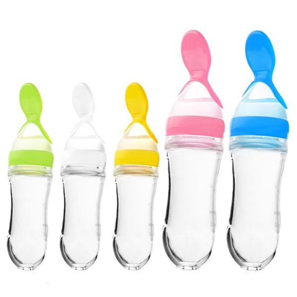 

useful safety silicone baby bottle with spoon supplement rice cereal bottles squeeze spoon milk feeding bottle cup