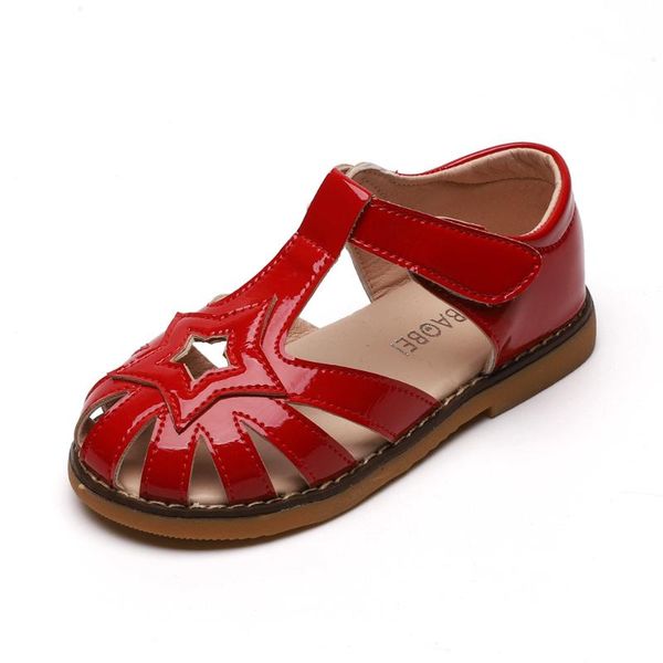 

2020 summer kid's shoes women's shoes sandals hook & loop cover toe fashion flat heels non-slip sandals, Black;red