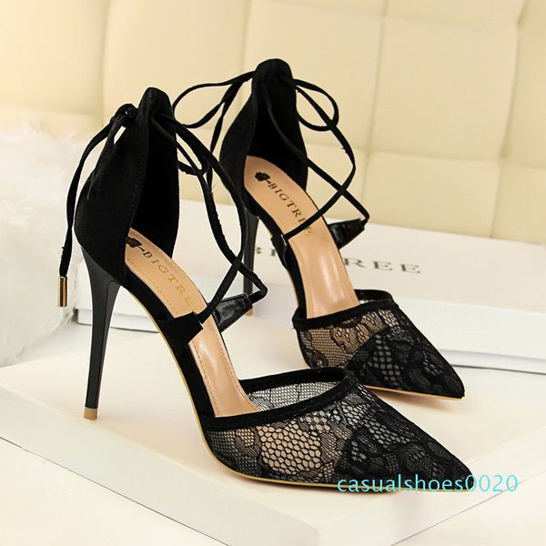 

2020 new arrival women sandals high thin heel pointed toe narrow band office ladies women shoes black high heels sandals c20