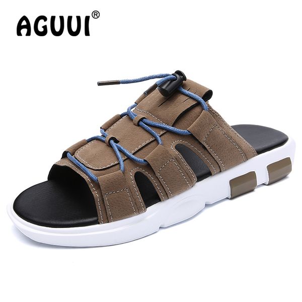 

mens outdoor peep toe beach shoes classical design lightweight slippers male casual slides chanclas hombre size 39-44, Black