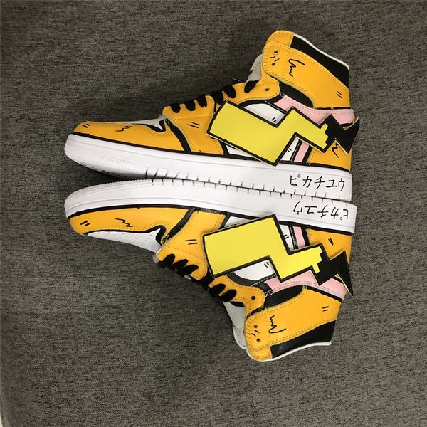 

new jumpman 1 pi ka chu joint high men's and women's graffiti sneakers casual shoes size 36-45, Black