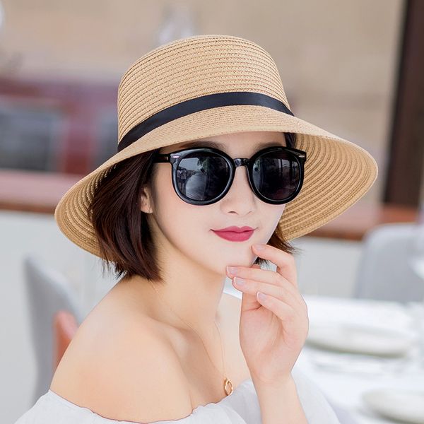 

sqteio summer beach hat straw hat chapeu visor sunscreen folding korean version hats, Blue;gray