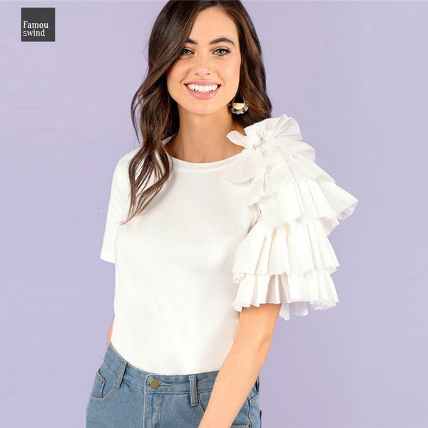 

plain t shirt white gelaagde mouw werkkleding dames kantoor ruche regular fit stretch casual vrouwen zomer