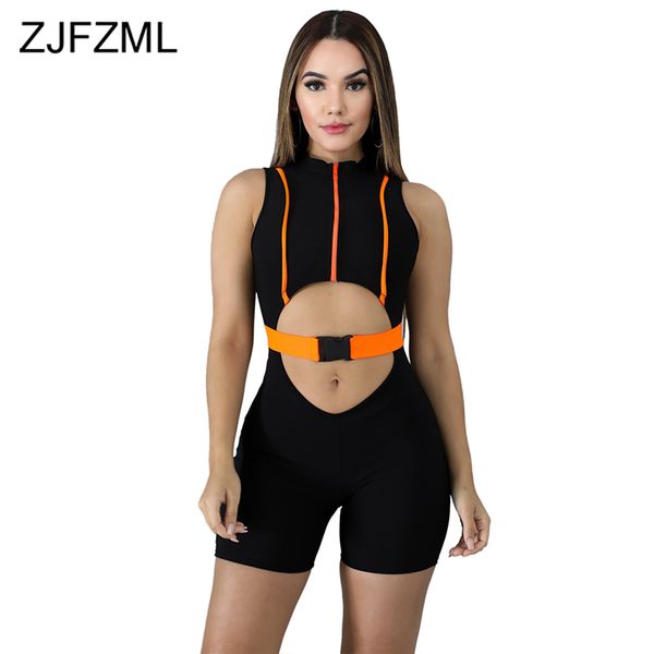 

stripes spliced hollow out bucket playsuit women sleeveless neon green pink bodycon jumpsuit summer causal bandage short overall, Black;white