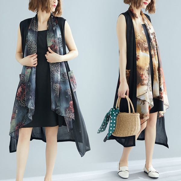 

2019 литература легкий жилет юбка кардиган шифоновое платье нерегулярные элегантное платье будет код костюм-платье, Gray