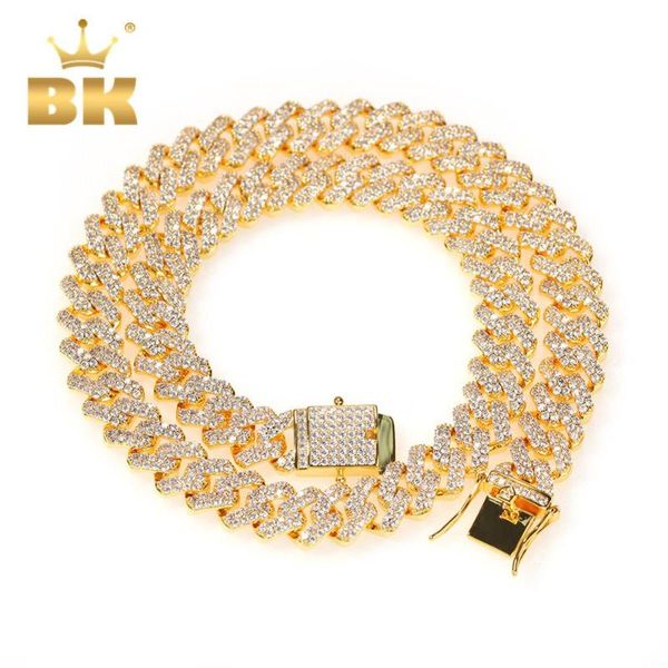 

the bling king new 12mm two rows stones copper cubic zircon necklace gold copper cuban wholesale male punk jewelry, Silver
