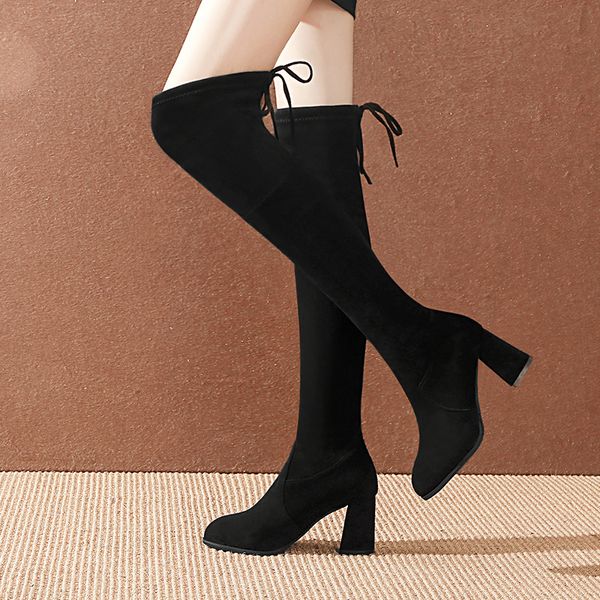 

winter fashion women over the knee thigh high boots 2019 new chunky heels winter boots, Black
