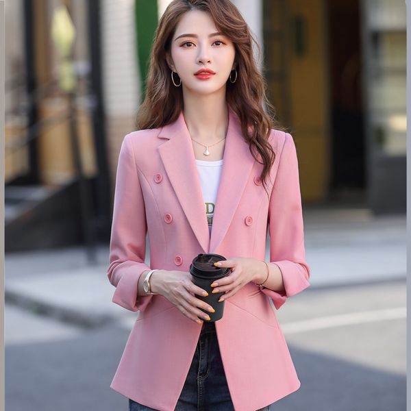 

розовый пиджак женский 2020 весной новый темперамент тонкий случайные длинный рукав куртки офиса женская одежда бизнес работа пальто, White;black