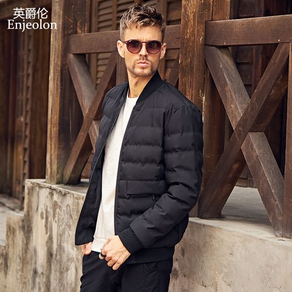 

enjeolon brand winter parka cotton padded jacket coat men 3xl stand collar black solid parka thick quilted coat men mf0294