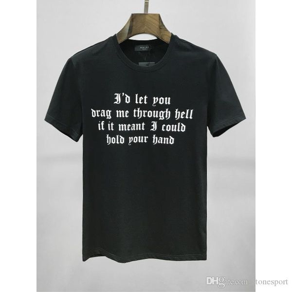 

2020 new high street arimi letter print slim t-shirt cotton short sleeve men's and women's shirts s-xl, Black;brown