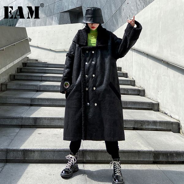 

eam] loose fit black long big size thickening woolen coat parkas new long sleeve women fashion tide autumn winter 2019 19a-a710