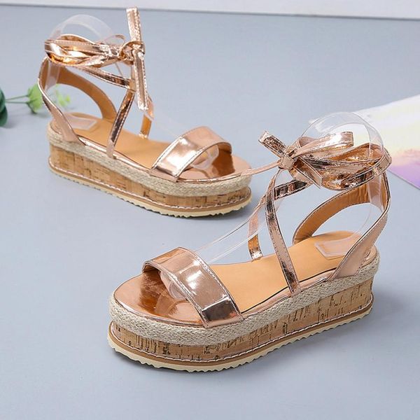 

2019 ladies women roman shoes summer sandals high heels flat platform woven thick-bottom waterproof gladiator wedge sandals, Black