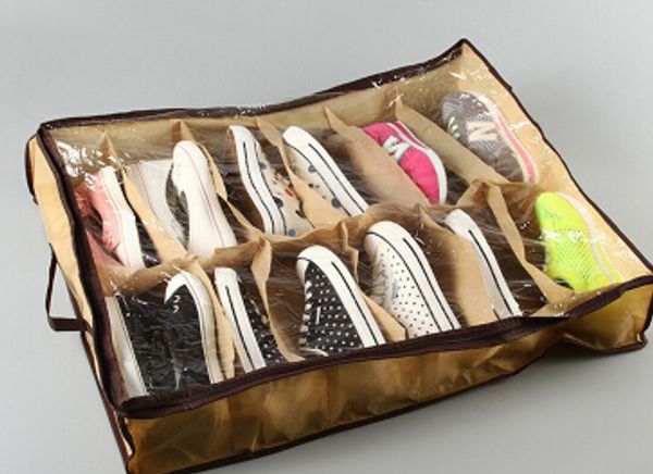 

12 pairs shoes storage box non woven fabric shoes organizer hot sale folding transparent dustproof moisture-proof shoes storage case