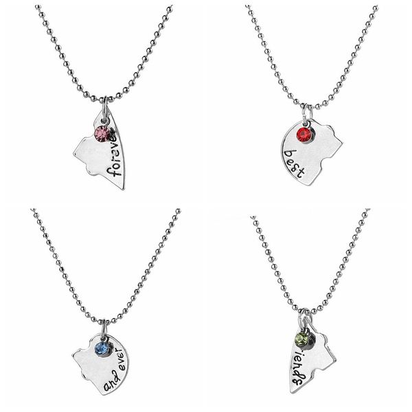 

4 pcs friends forever creative jewelry puzzle heart-shaped rhinestone pendant necklace for friends, Silver