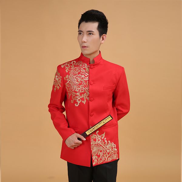 

plus size traditional chinese clothing tang suit red tunic men male cheongsam oriental mens tangzhuang jacket wedding, Black;red