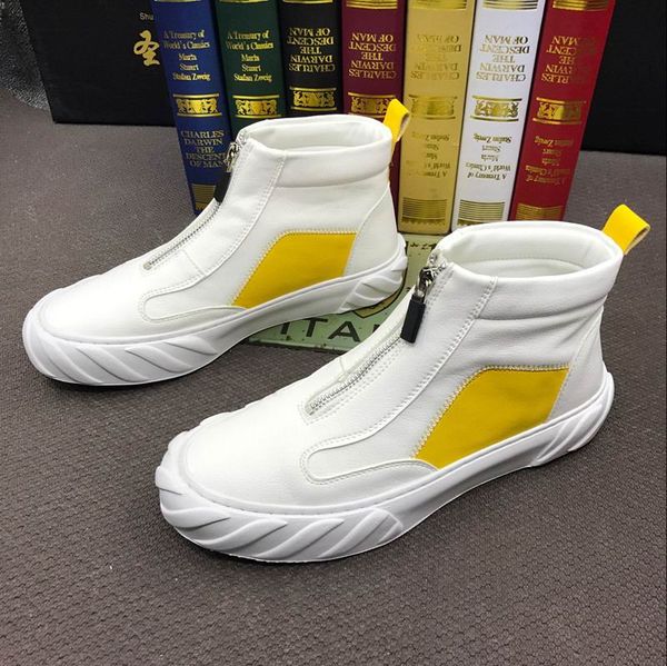 

new arrival fashion men white casual shoes round toe zip flat platform man trending leisure shoes british designer male, Black