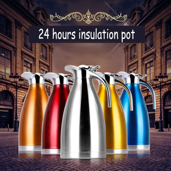 

european 2l vacuum insulation double wall stainless steel coffee pot milk tea jug water carafe flask thermal thermos bottles