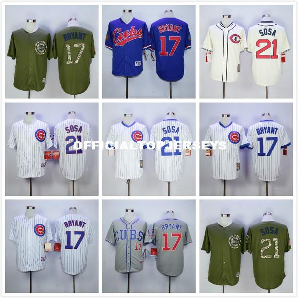 

17 kris bryant 21 sammy sosa retro jersey white blue gray yellow, Black;blue