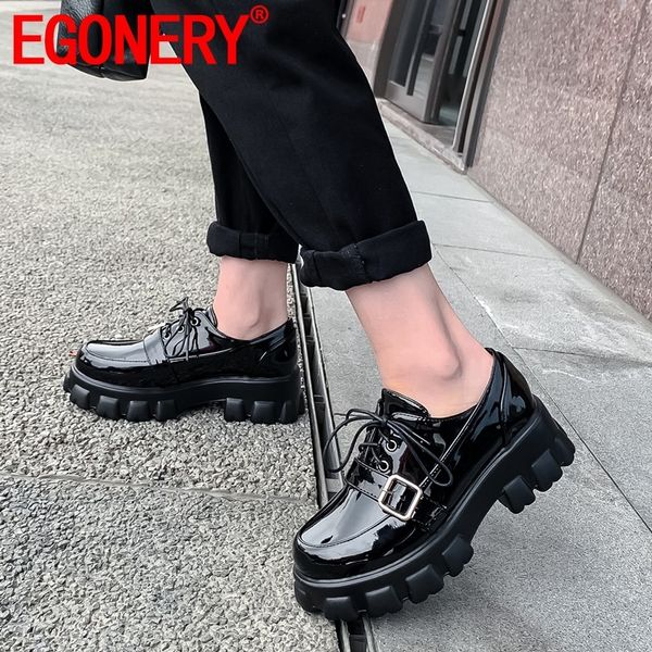 

egonery spring new concise casual women pumps outside high hees platform round toe cross-tied buckle women shoes drop shipping, Black