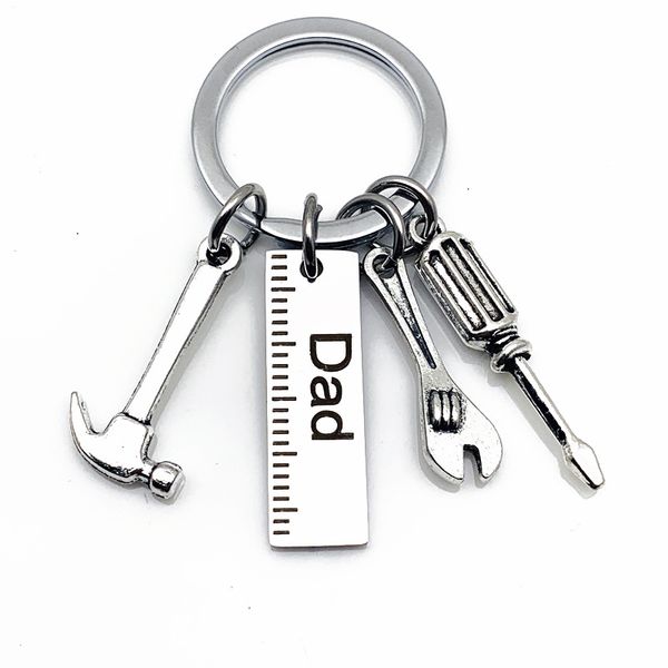 

mini hand tools key chains ring wrench screwdriver hammer keychain charm holder stainless steel keyring for father day dad grandpa papa gift, Slivery;golden