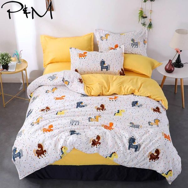 

2019 colorful horses dots bedlinens brush microfiber polyester fabric duvet cover set twin full  king bedding set