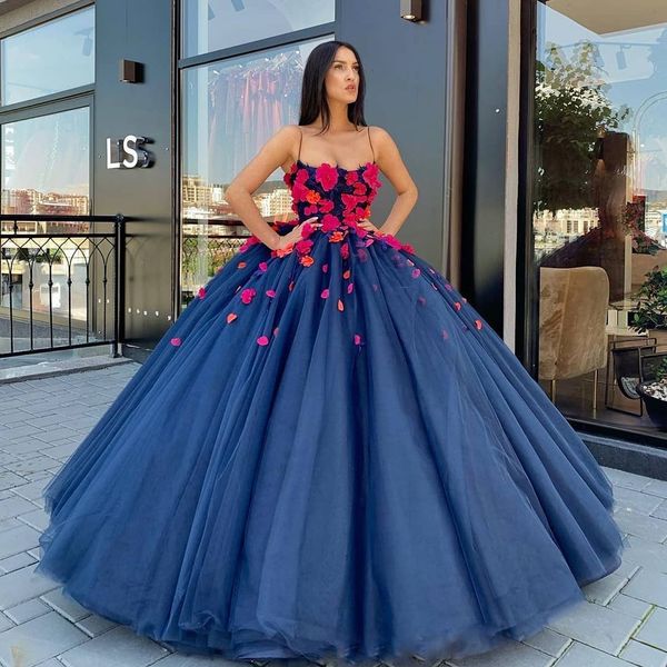 

blue quinceanera dresses ball gown spaghetti straps 3d flowers boat neck floor length formal prom dress special event gowns, Blue;red