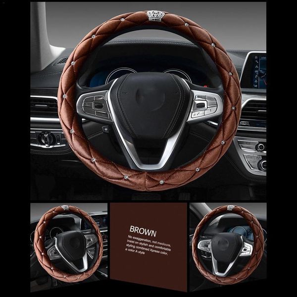 

winter plush car steering wheel cover crystal rhinestone automatic steering covers universal size 38cm for most cars