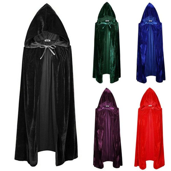 

fashion men women kids costume accessories long velvet cape hooded cloak cosplay wholesale halloween accessory outwear wizard witch princess, Silver