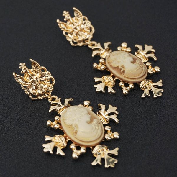 

new big gold vintage gothic earrings women head portrait statement cross drop earrings vintage jewelry needle supply manufacturers, Silver