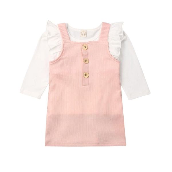 

toddler kids baby girl clothes set white ruffle long sleeve spring buttons pink dress clothing costume outfits 2pcs