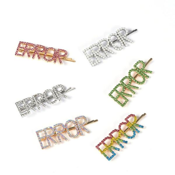 

word errop hair clip letter hair clip barrette hairpin gold metal pins for women crystal rhinestone jewelry, Golden;white