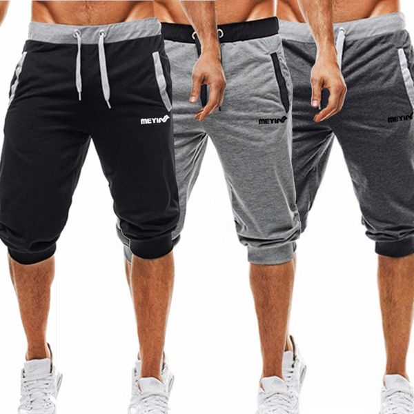 

мышечные kid brother фитнес спорт средние длинные брюки мужские дышащий чистого хлопка тощие брюки капри брюки slim fit gym шорты, Black;blue