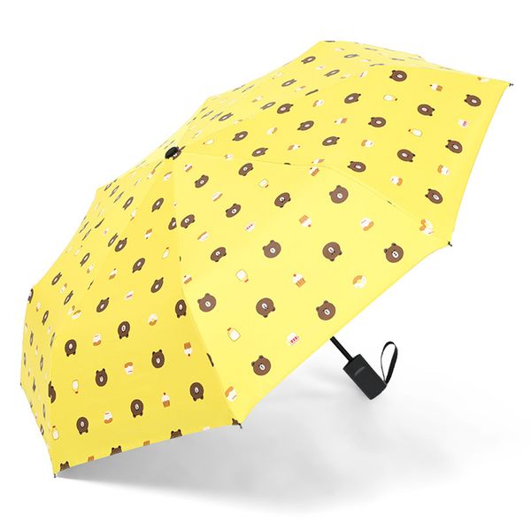 

sun umbrella tri-folded black gum cloth sun rain manual home furnishing cartoon walking travel folding umbrella rain, Red;brown